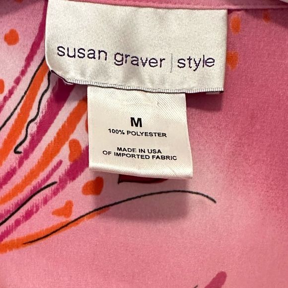 Susan Graver Vintage Button Up Blouse In Pink With Hearts - Picture 6 of 6